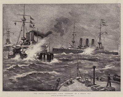 Sjømanøvrene, H M S Benbow in a Heavy Sea av William T. Maud