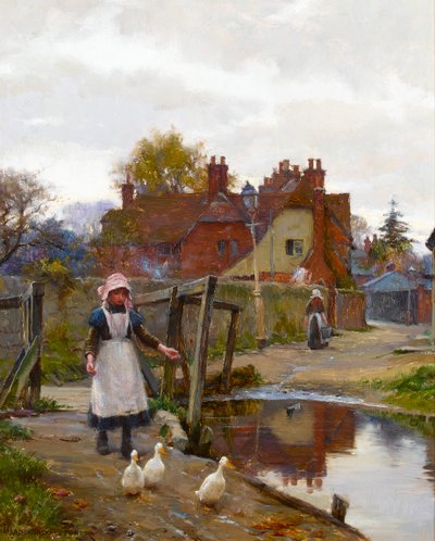Driving Home the Ducks ved Old Bridge, Abingdon av William Teulon Blandford Fletcher