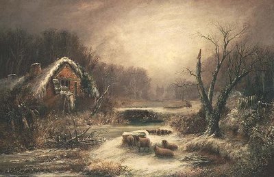Et skogkledd vinterlandskap av William Thomas Such