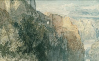 Katz slott med utsikt over Rheinfels slott av Joseph Mallord William Turner
