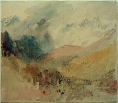 Mont-Blanc og le Chetif ser over Pre-Saint Didier i Val dAosta av Joseph Mallord William Turner