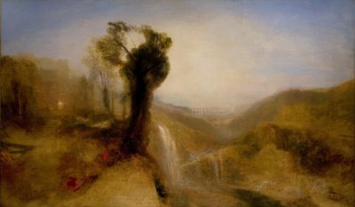 Sørlandskap med en akvedukt og foss av Joseph Mallord William Turner