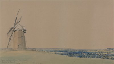 Tysoe vindmølle og kirke, Warwickshire av William Turner of Oxford