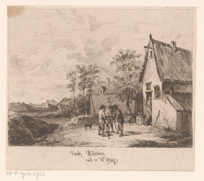 Tre menn foran et vertshus av William Unger