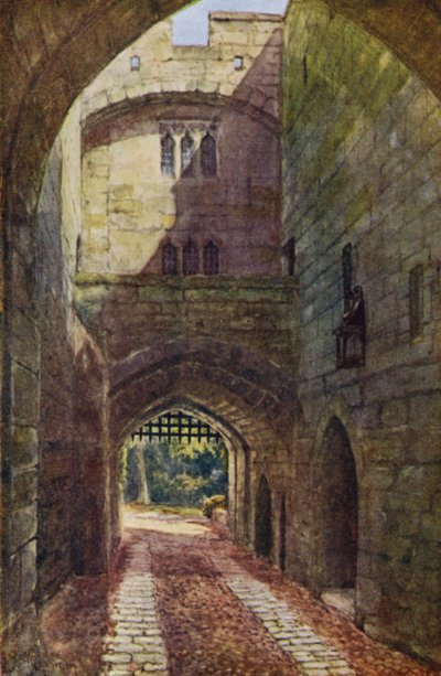 Warwick Castle: Gate House og Portcullis (farge litho) av William W. Quatremain