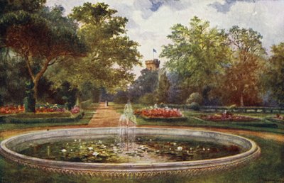 Warwick Castle: Terrace Walk (farge litho) av William W. Quatremain