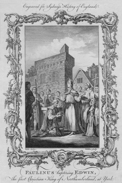 Paulinus døpte Edwin, den første kristne kongen av Northumberland, i York, 1773. av William Walker