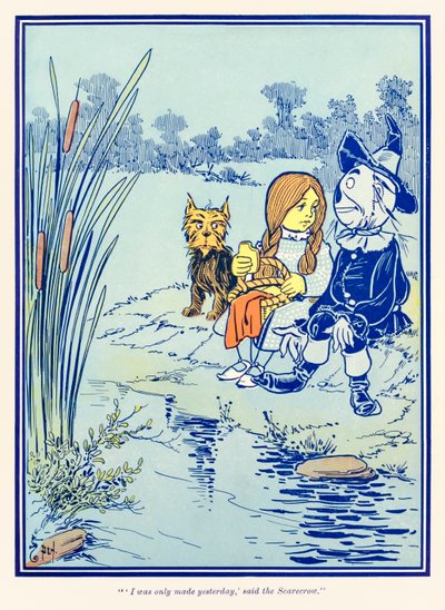 ??Jeg ble først laget i går,? sa fugleskremselet.? fra ?The Wonderful Wizard of Oz? av L. Frank Baum av William Wallace Denslow