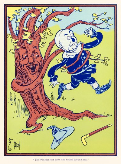 Grenene bøyde seg ned og snodde seg rundt ham. fra The Wonderful Wizard of Oz av L. Frank Baum av William Wallace Denslow