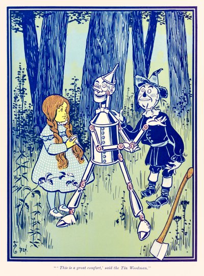 ??Dette er en stor komfort,? sa Tin Woodman.? fra ?The Wonderful Wizard of Oz? av L. Frank Baum av William Wallace Denslow
