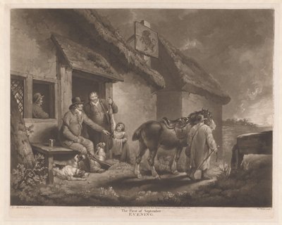 Jegere og jakthunder med byttet sitt på et vertshus Den første september, kveld (tittel på objekt) av William Ward
