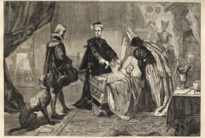Dronning Mary forlater Stirling Castle - Marie Stuart (Marie I av Skottland) foran vuggen til sønnen hennes (Jacques Stuart, Jacques VI og jeg av William Ward