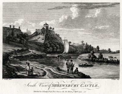 Sørutsikt over Shrewsbury Castle, Shropshire, 1777 av William Watts