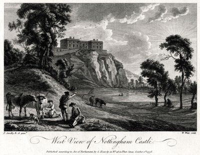 Vestutsikt over Nottingham Castle, Nottinghamshire, 1776 av William Watts
