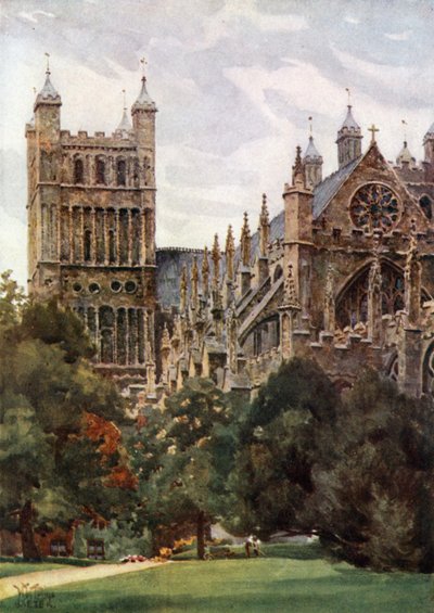 Exeter fra Palace Gardens (farge litho) av William Wiehe Collins