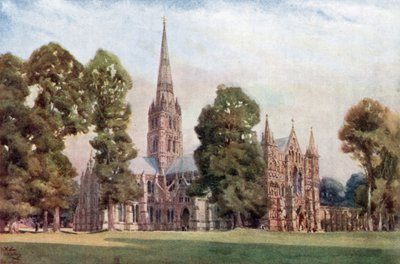 Salisbury, katedralen (farge litho) av William Wiehe Collins