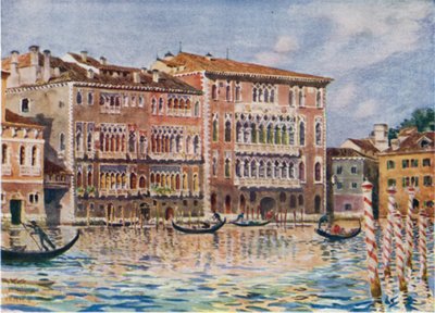 Venezia. Palazzi Foscari og Giustiniani (farge litho) av William Wiehe Collins
