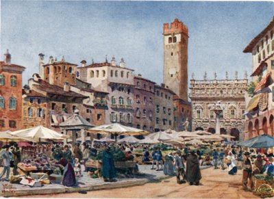 Verone. The Market Place (farge litho) av William Wiehe Collins