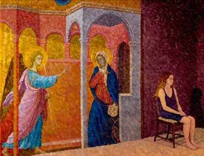 Annunciation with Seated Girl, 2020 (olje på lerret) av William Wilkins