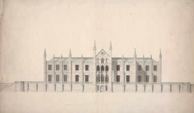 Forhøyning av et foreslått design for Cambridge Colleges av William Wilkins