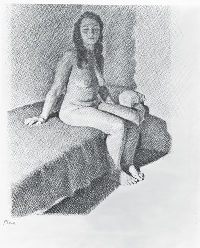Sittende naken, ca. 1968-74 (blyant på papir) av William Wilkins