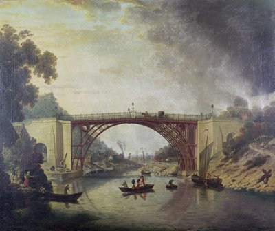 Cast Iron Bridge nær Coalbrookdale, ca. 1780 av William Williams
