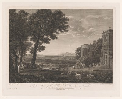 Landskap med far til Psyche som ofrer foran Apollon-tempelet Apollon-tempelet (tittel på objekt) av William Woollett