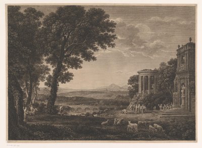 Landskap med far til Psyche som ofrer foran Apollon-tempelet av William Woollett