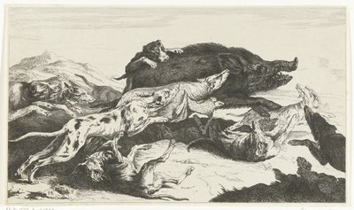 Hunder jager et villsvin av William Young Ottley