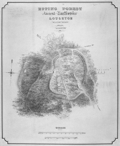 Map of the ancient earthworks at Loughton Camp made around AD 52 in Epping Forest, Essex, 1876   1203917   no       norwegian Successfully Translated  Original: Studies van vier schapen en een koe Dierstudies van Cooper (series title) Études dAnimaux de Co av William d