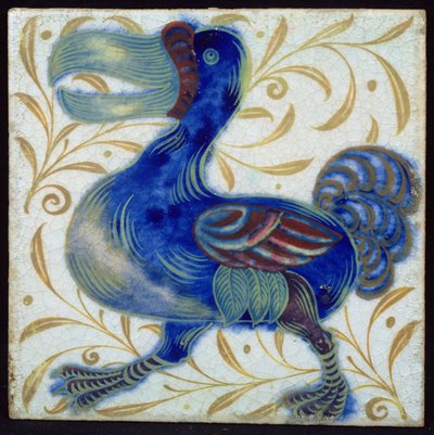 Flis med fugledesign (keramikk) av William de Morgan