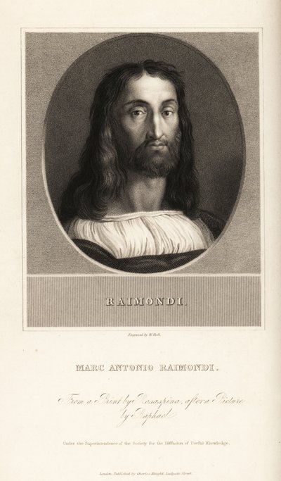 Portrett av Marcantonio Raimondi, italiensk gravør, ca. 1470-1534 av William the Younger Holl