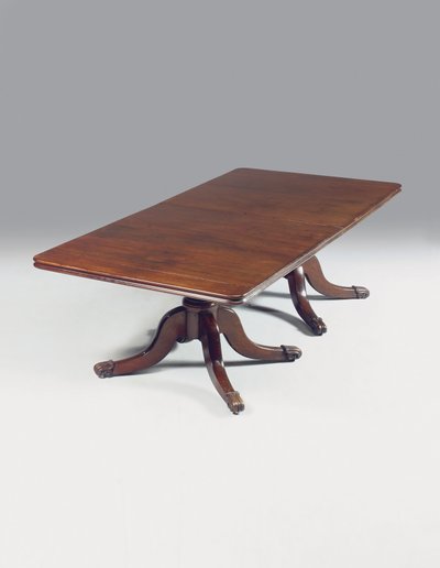 Irish Regency spisebord med to sokkel (mahogni) av Williams and Gibton (attr. to) Mack