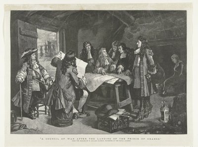 William III holder krigsråd i en fiskerhytte, 1688 Et krigsråd etter landingen av Prince of Orange (tittel på objekt) av Williamson