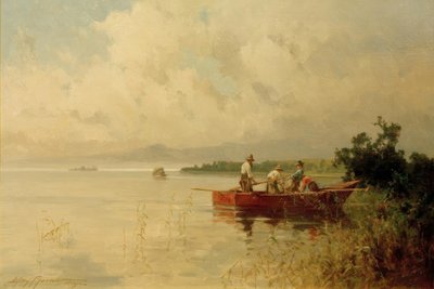 Fiskere ved bredden av Chiemsee om sommeren av Willy Moralt