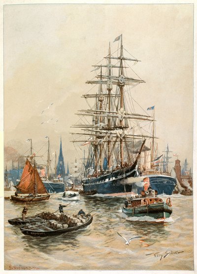 Hamburgs havn, 1900-tallet (illustrasjon) av Willy Stower