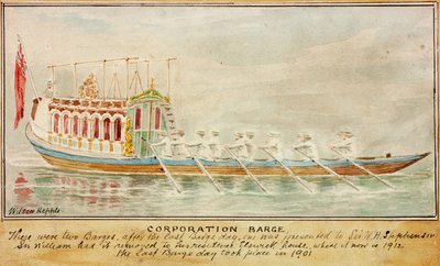 The Corporation Barge (blekk og akvarell på papir) av Wilson Hepple