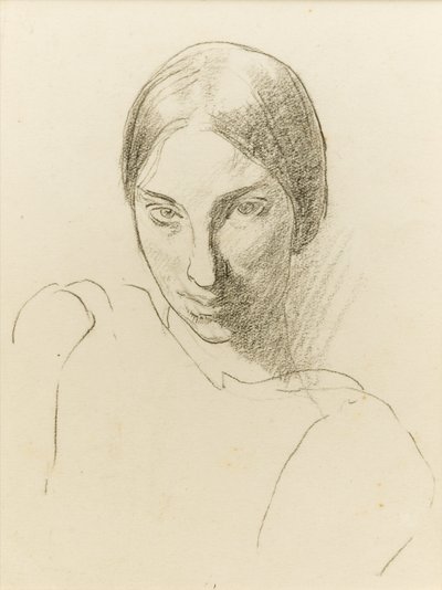 Selvportrett, ca. 1923 (svart kritt på papir) av Winifred Knights