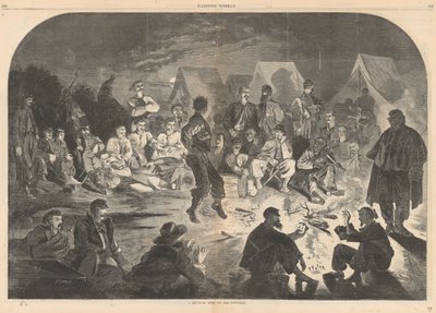 En bivuakkbrann på Potomac; fra Harper av Winslow Homer