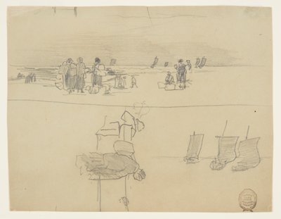 Strandscene med kvinner som bærer kurver, Cullercoats, England av Winslow Homer