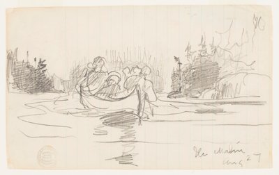 Kano med tre menn, Ile Maligne, Quebec av Winslow Homer
