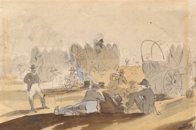 Campingvogn med overbygde vogner hviler [recto], 1861. av Winslow Homer