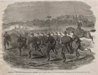 Anklagen for det første Massachusetts-regimentet på en opprørsriflegrav nær Yorktown, 1862. av Winslow Homer