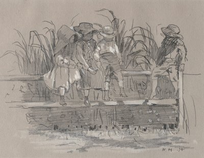 Barn som sitter på et gjerde av Winslow Homer