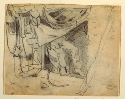 Tegning, foran en hærhytte, 1862 av Winslow Homer