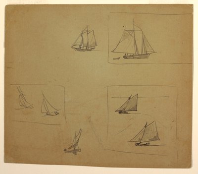 Tegning, skisser av seilfartøy, 1881–82 av Winslow Homer