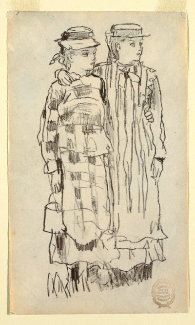 Tegning, to jenter, 1879 av Winslow Homer