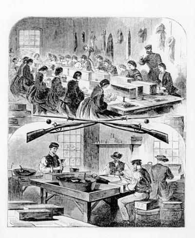 Fylle patroner ved arsenalet i Watertown, Massachusetts, 1860-tallet av Winslow Homer
