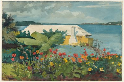 Blomsterhage og bungalow, Bermuda av Winslow Homer