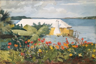 Blomsterhage og bungalow, Bermuda av Winslow Homer